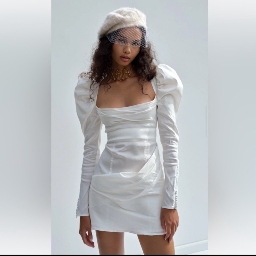 For Love And Lemons White Long-Sleeve Dress
